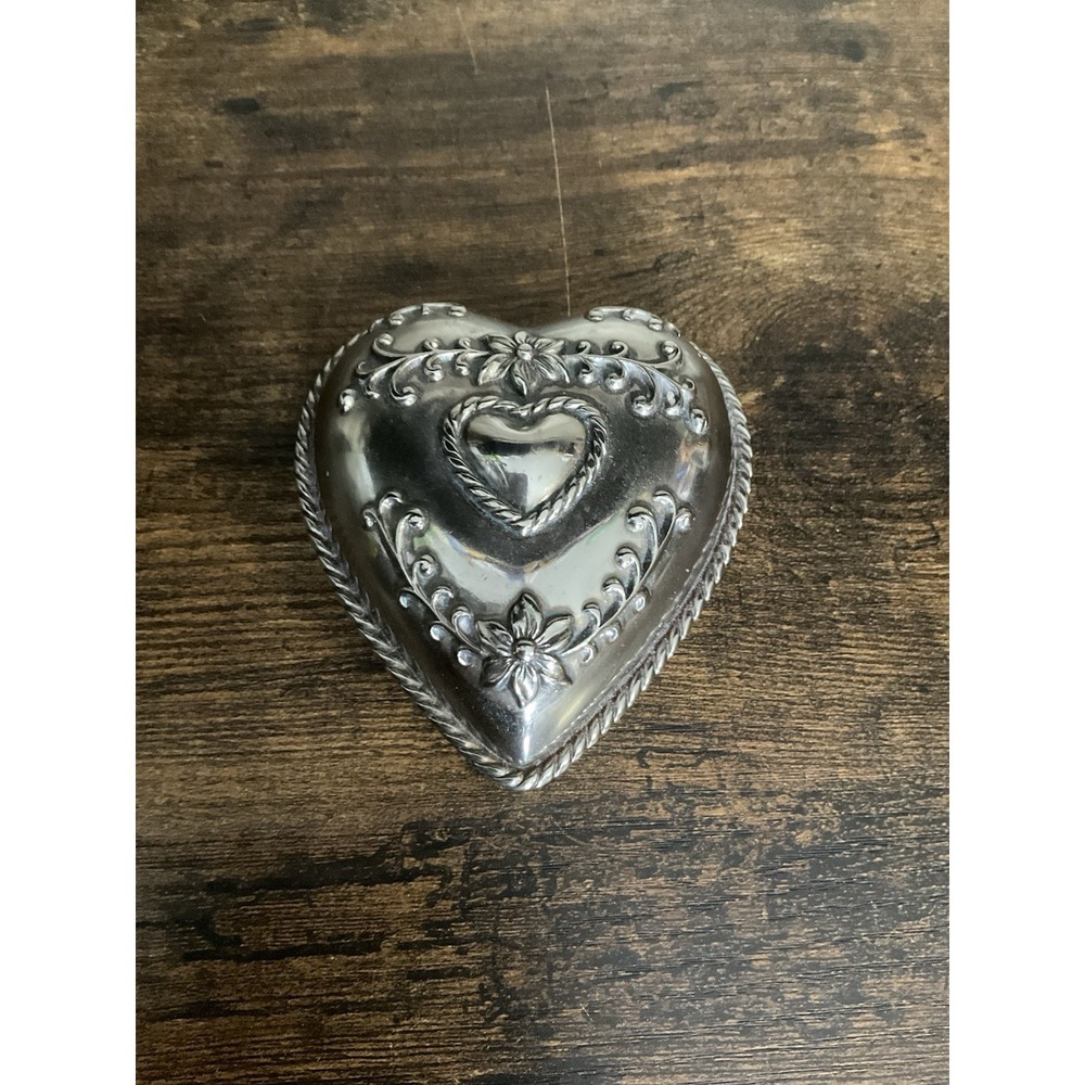 Brighton Trinket Box Heart Shape Silver Hinged Lid. Size 3.5" X 4" X 1.75"